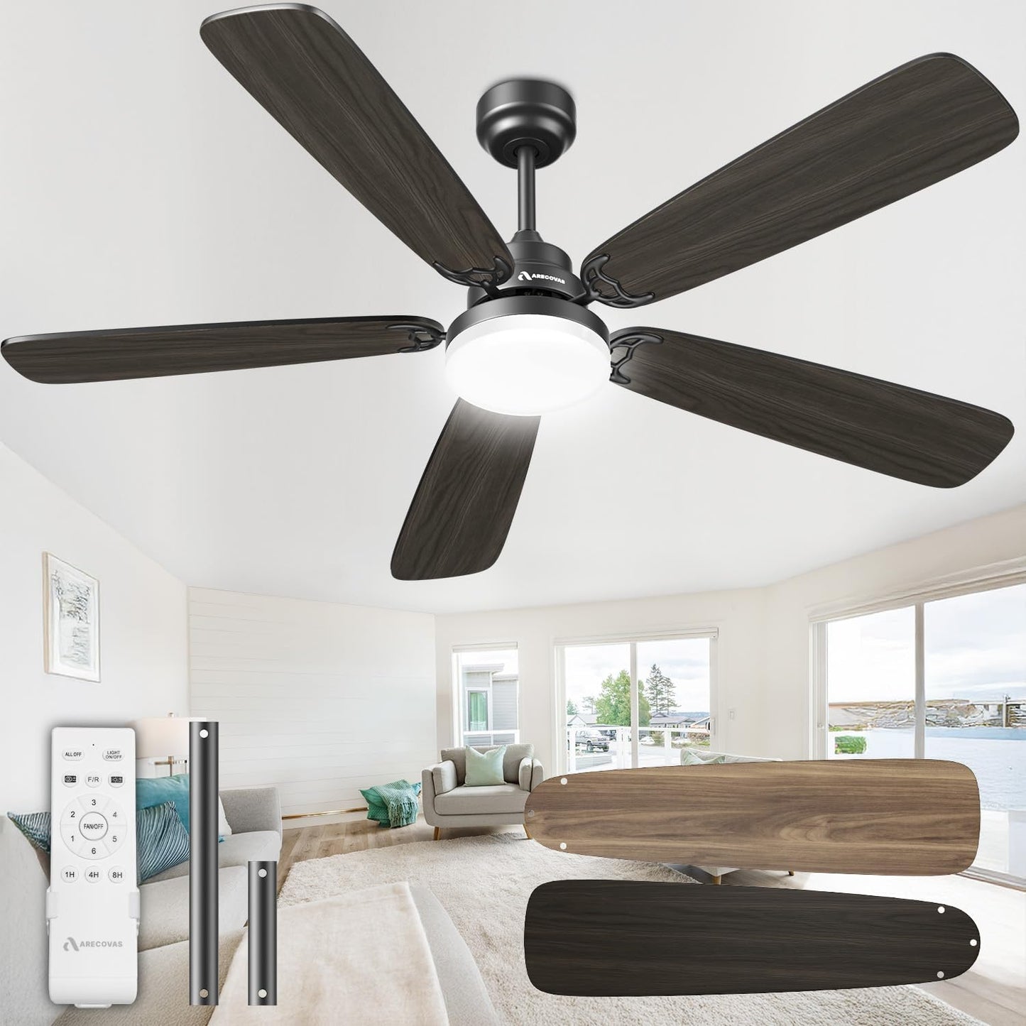 52 Inch Modern Ceiling Fan with Light and Remote Control