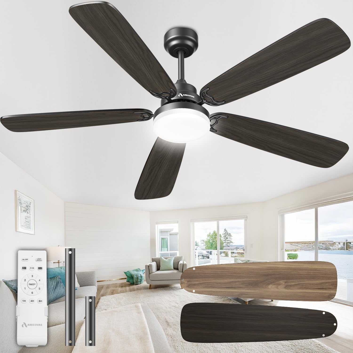 52 Inch Modern Ceiling Fan with Light and Remote Control
