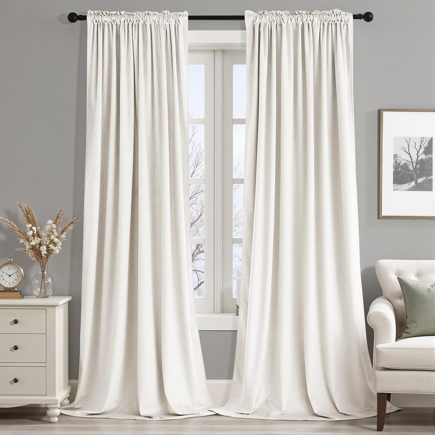 MIULEE Ivory Velvet Curtains - Luxurious Blackout Drapes Set