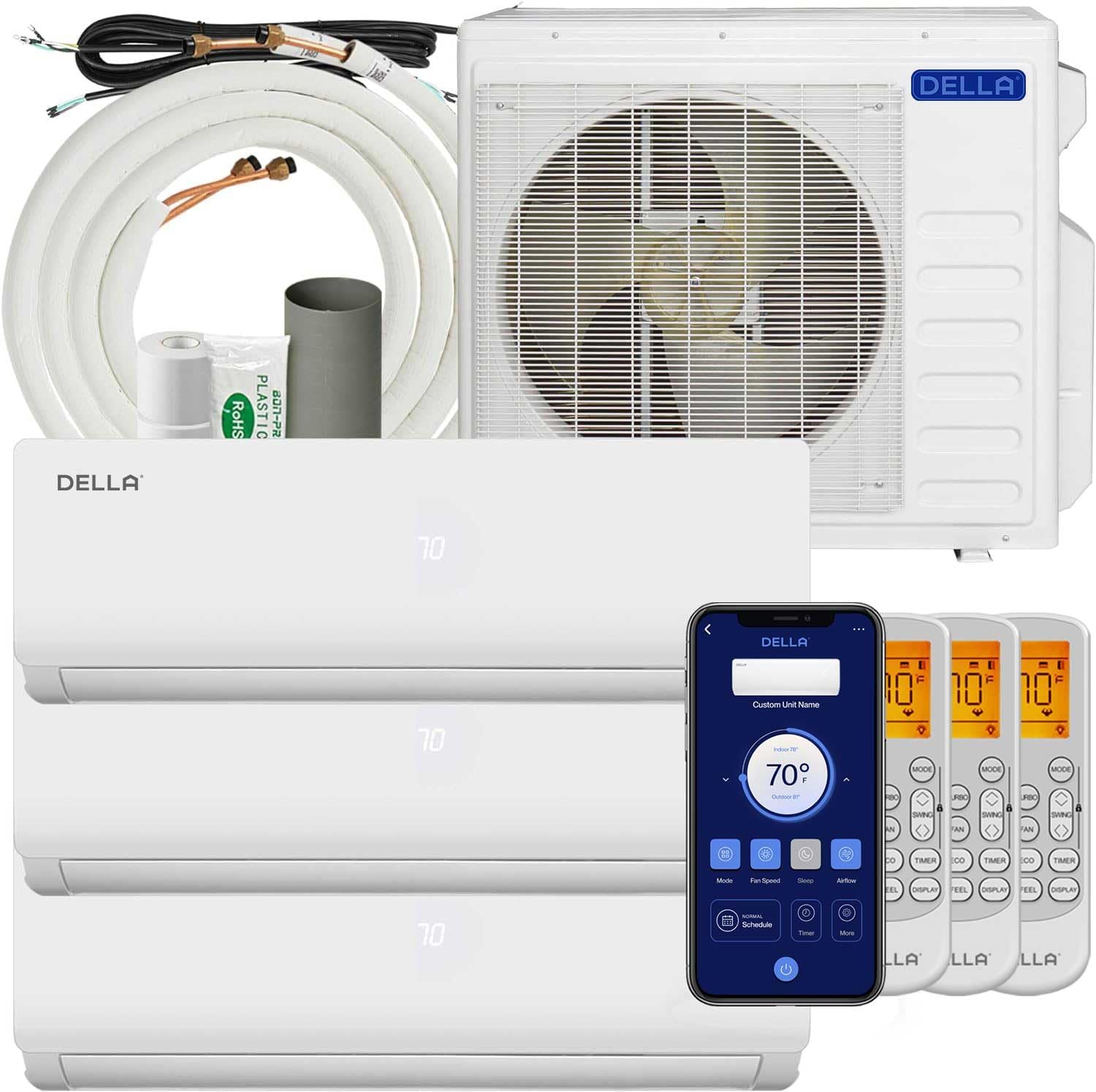 Della Tri Zone Mini Split - Alexa Compatible, Cools 1350 Sq.Ft!