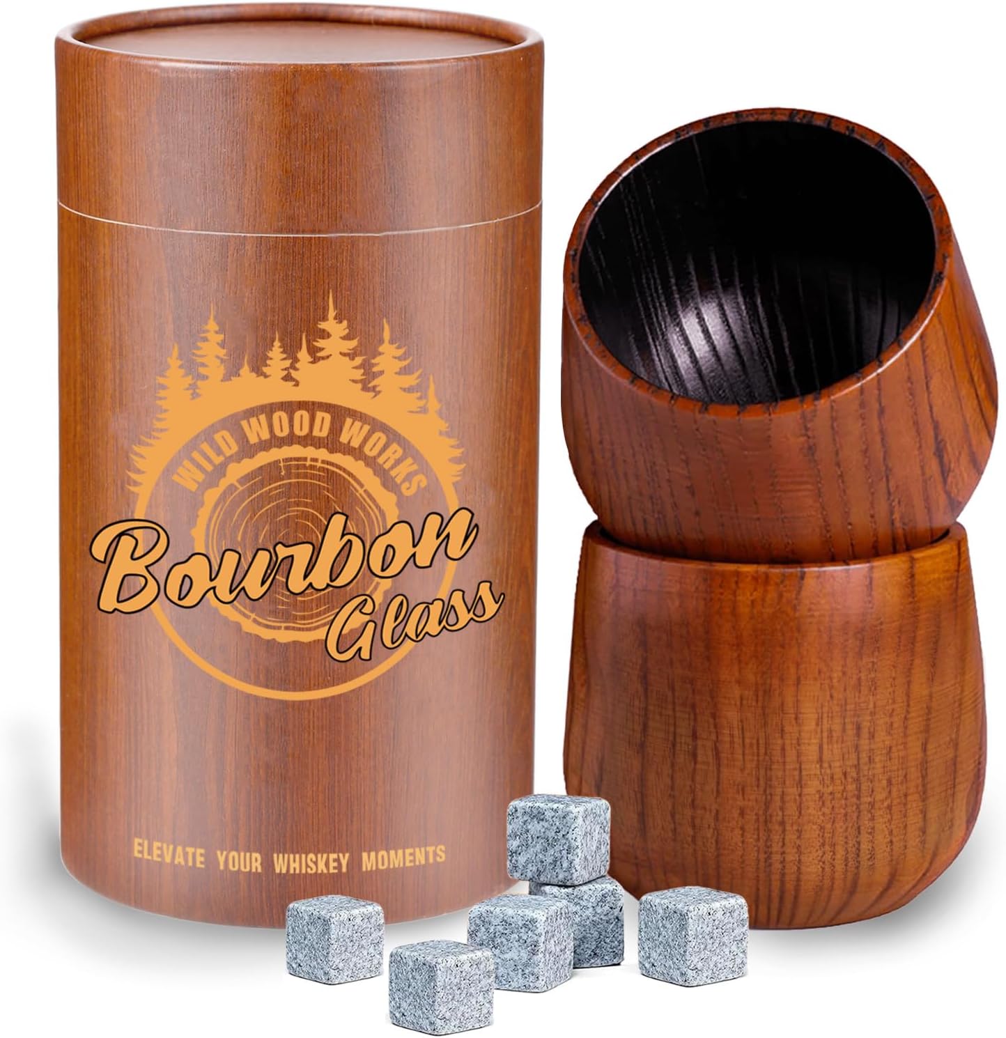 Charred Wooden Bourbon Drinking Glass Set for Whiskey Lovers