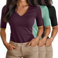 Ficerd 3 Pack Women's Half Sleeve V Neck Cotton Blend Tee - Slim Fit