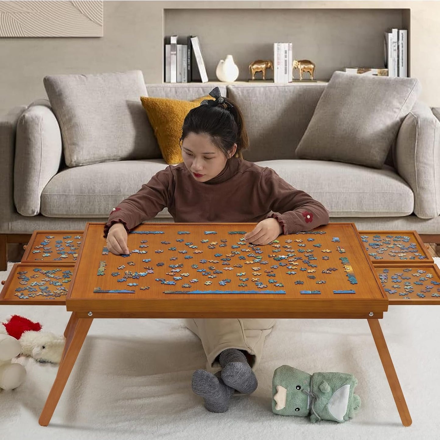 1500 Piece Wooden Jigsaw Puzzle Board with 4 Drawers and Legs