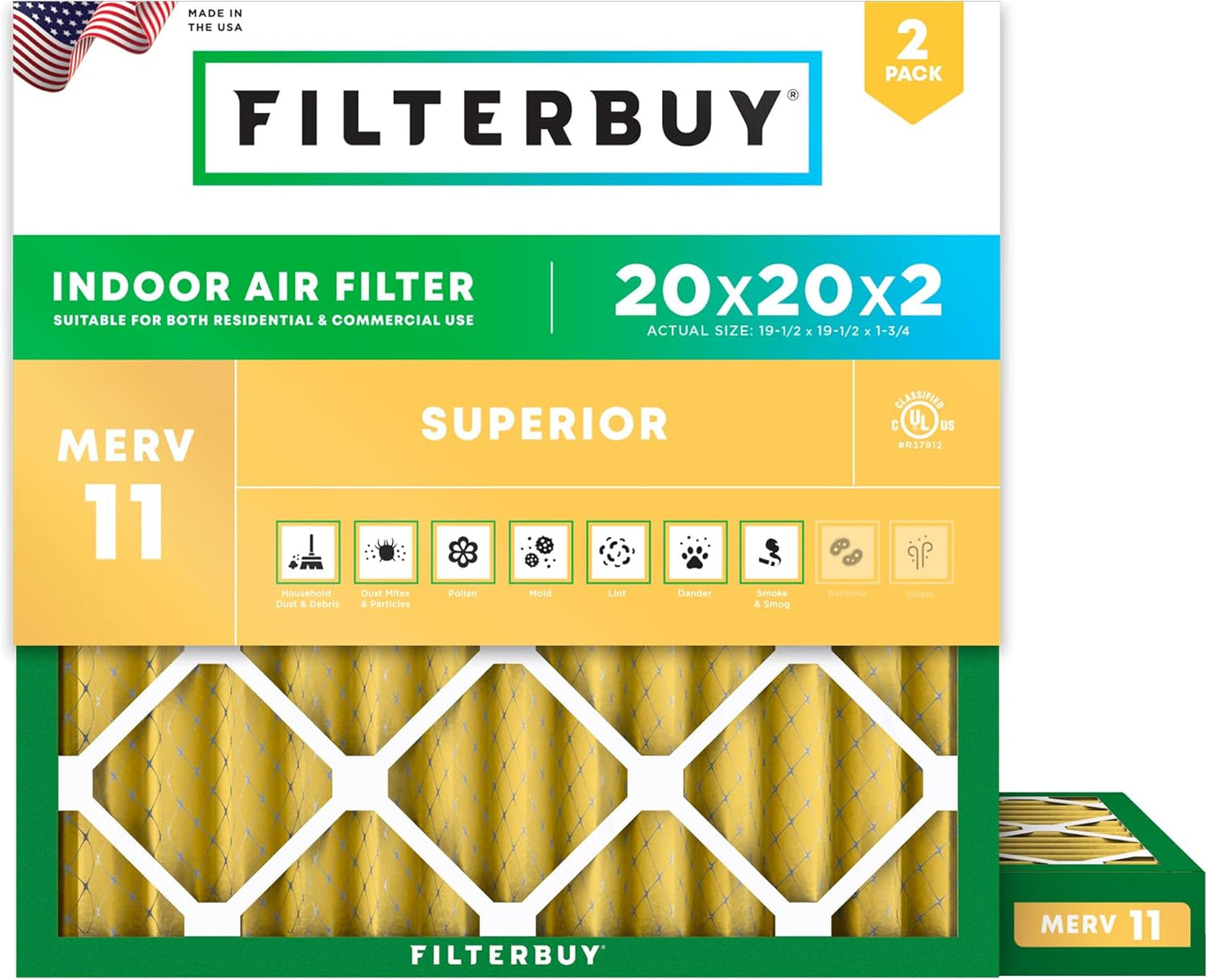 Filterbuy 20x20x2 Air Filter MERV 11 for Pets and Allergies