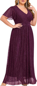 Sparkly V-Neck Plus Size Maxi Dress with Ruffle Sleeves for Events