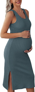 Maternity Rib Knit Tank Bodycon Dress - Comfortable Stretch Fit