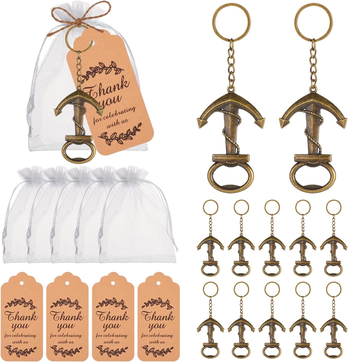 50 Nautical Anchor Bottle Opener Keychains for Wedding Favors