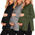 Ekouaer Womens Maternity Shirts 3-Pack Long Sleeve Side Ruched Tops be