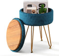 Velvet Storage Ottoman Round Footrest Stool - Versatile Hidden Storage