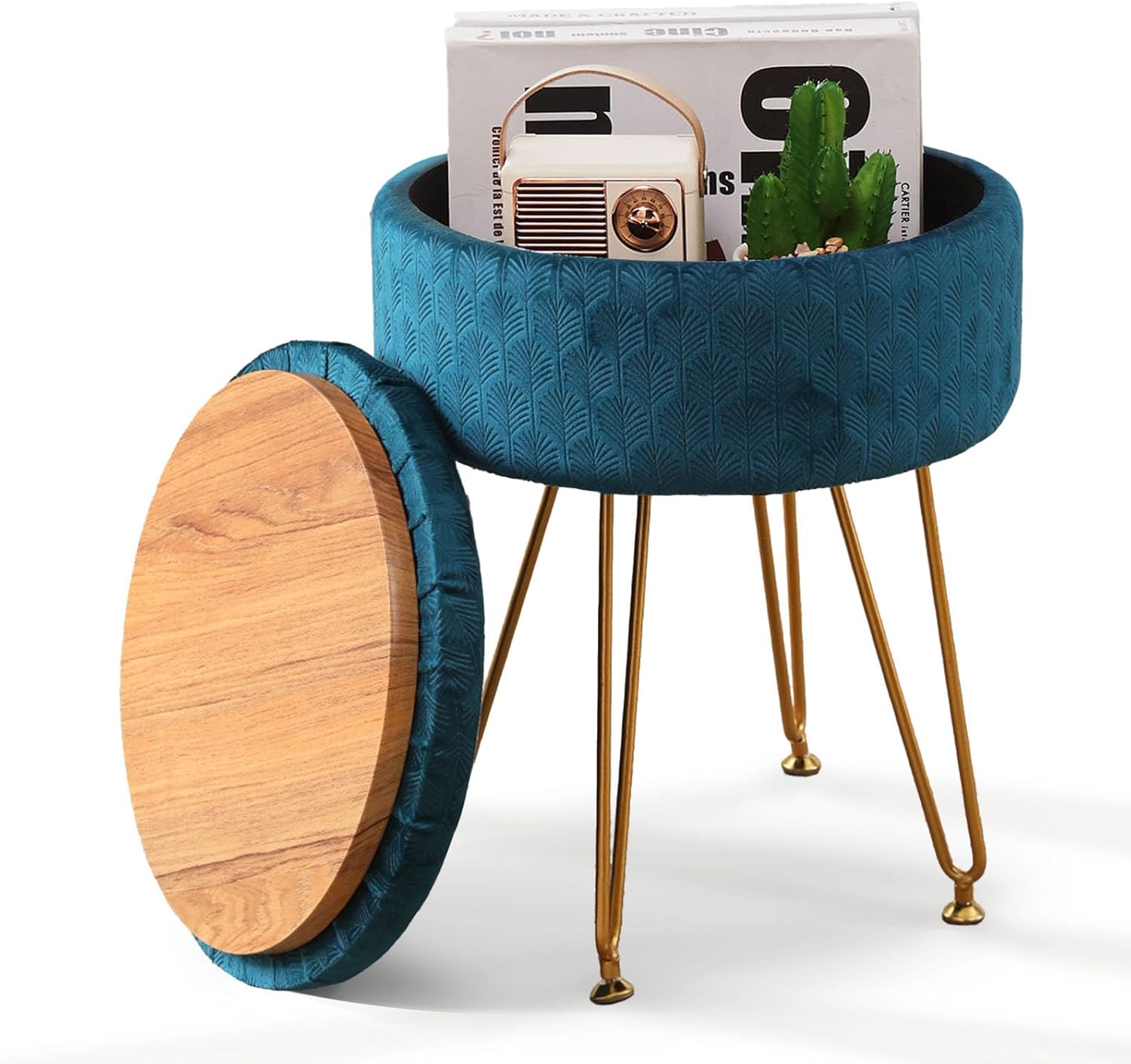 Multifunctional Velvet Storage Ottoman for Living Room and Bedroom
