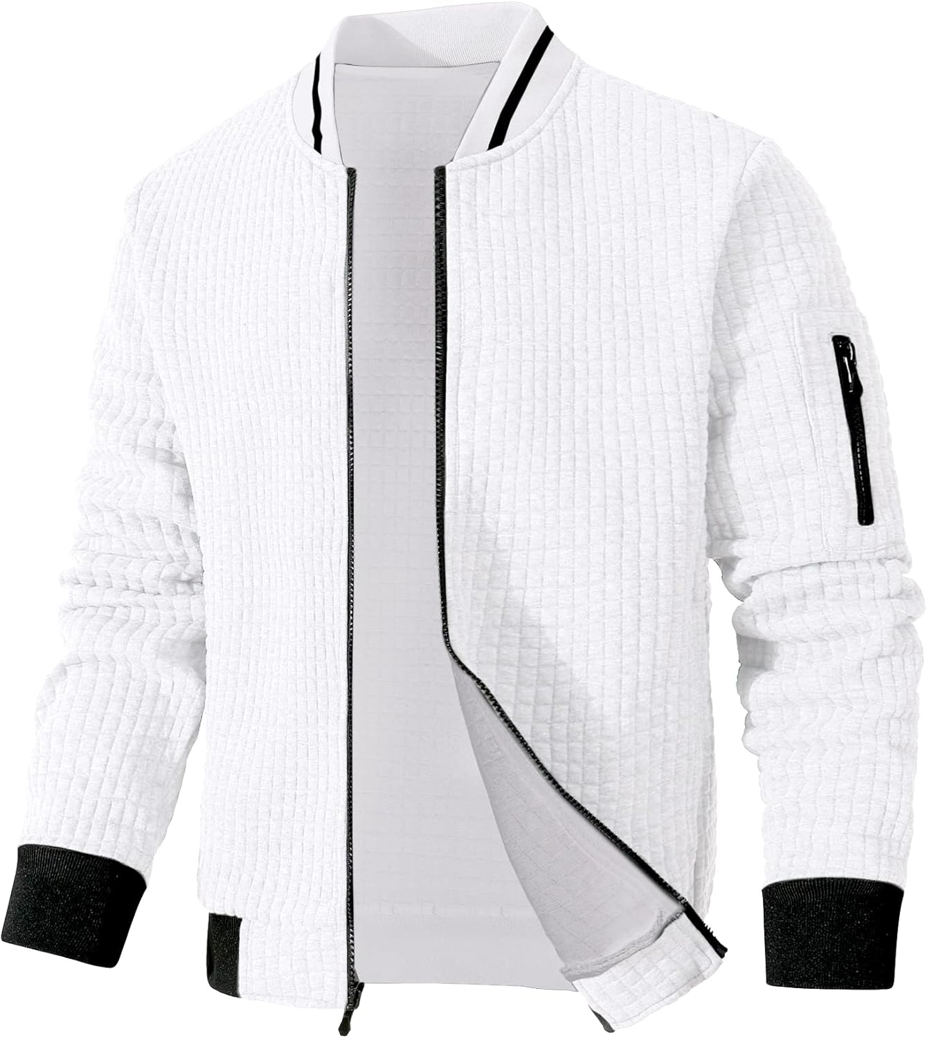 Mens Lightweight Bomber Jacket with Stylish 3D Waffle Design