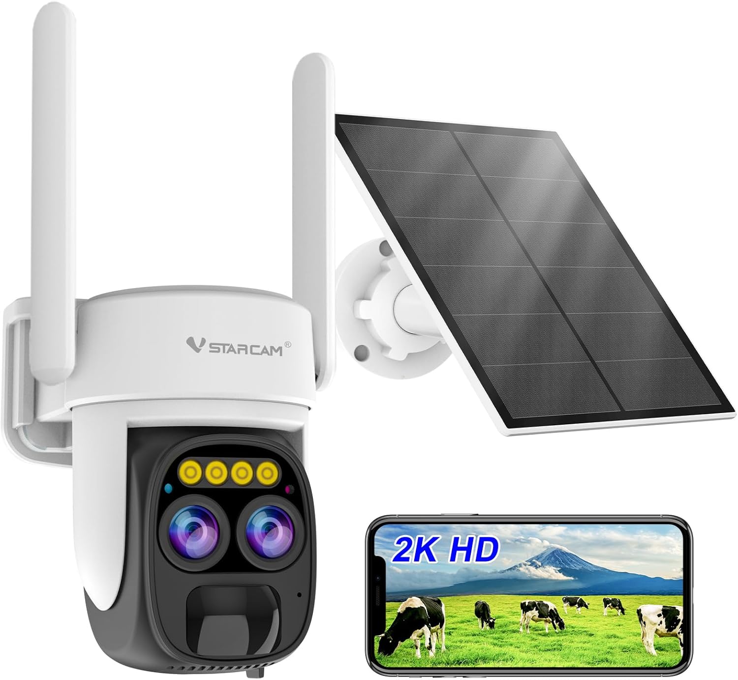 VSTARCAM Solar Camera Outdoor Wireless with Dual Cameras 2K UHD