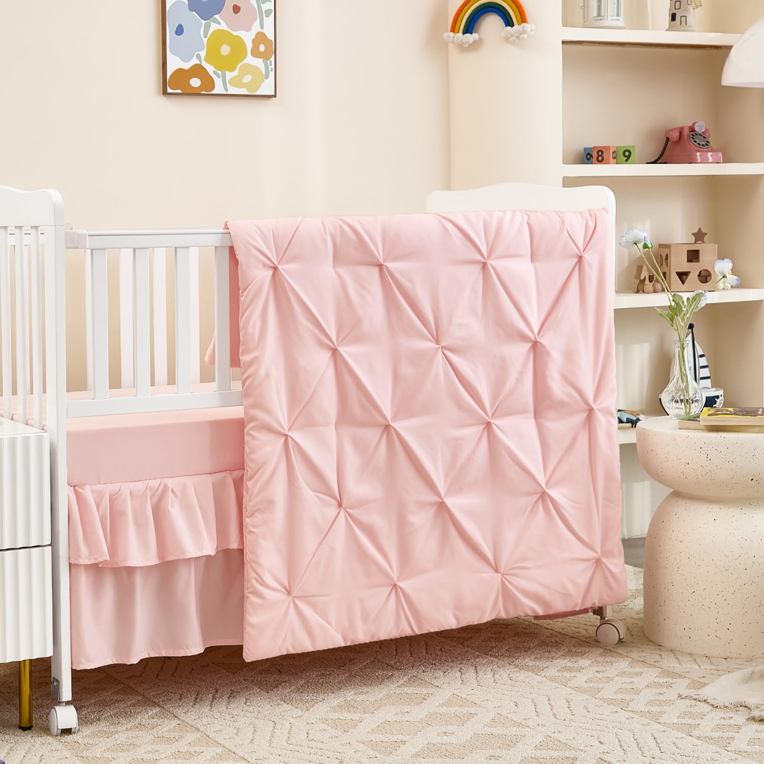 3-Piece Pink Crib Bedding Set for Girls - Soft & Elegant Design