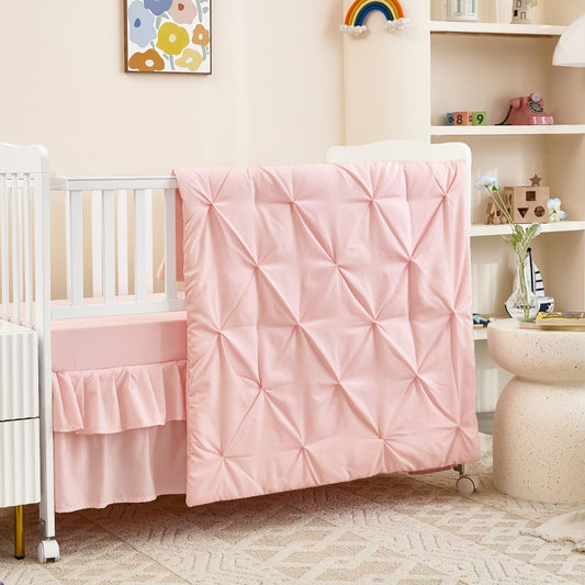 3-Piece Pink Crib Bedding Set for Girls - Soft & Elegant Design