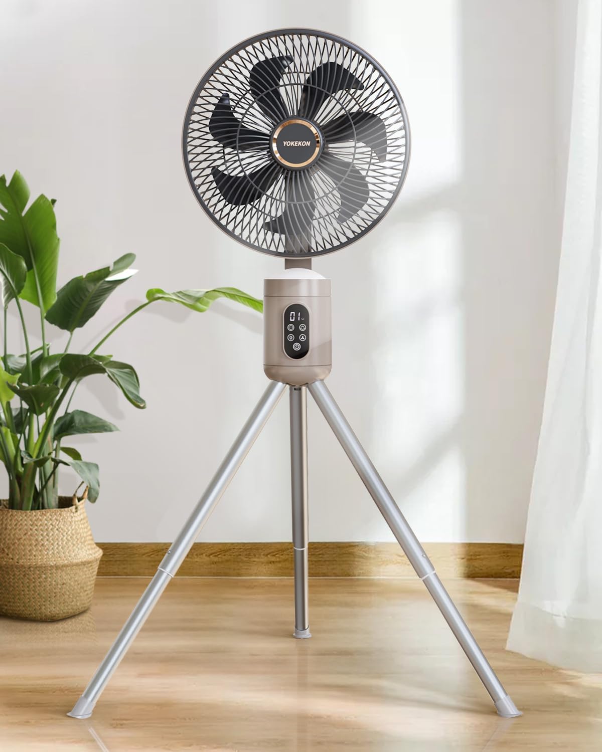 YOKEKON Outdoor Fan: 12 Rechargeable Cordless Pedestal Fan