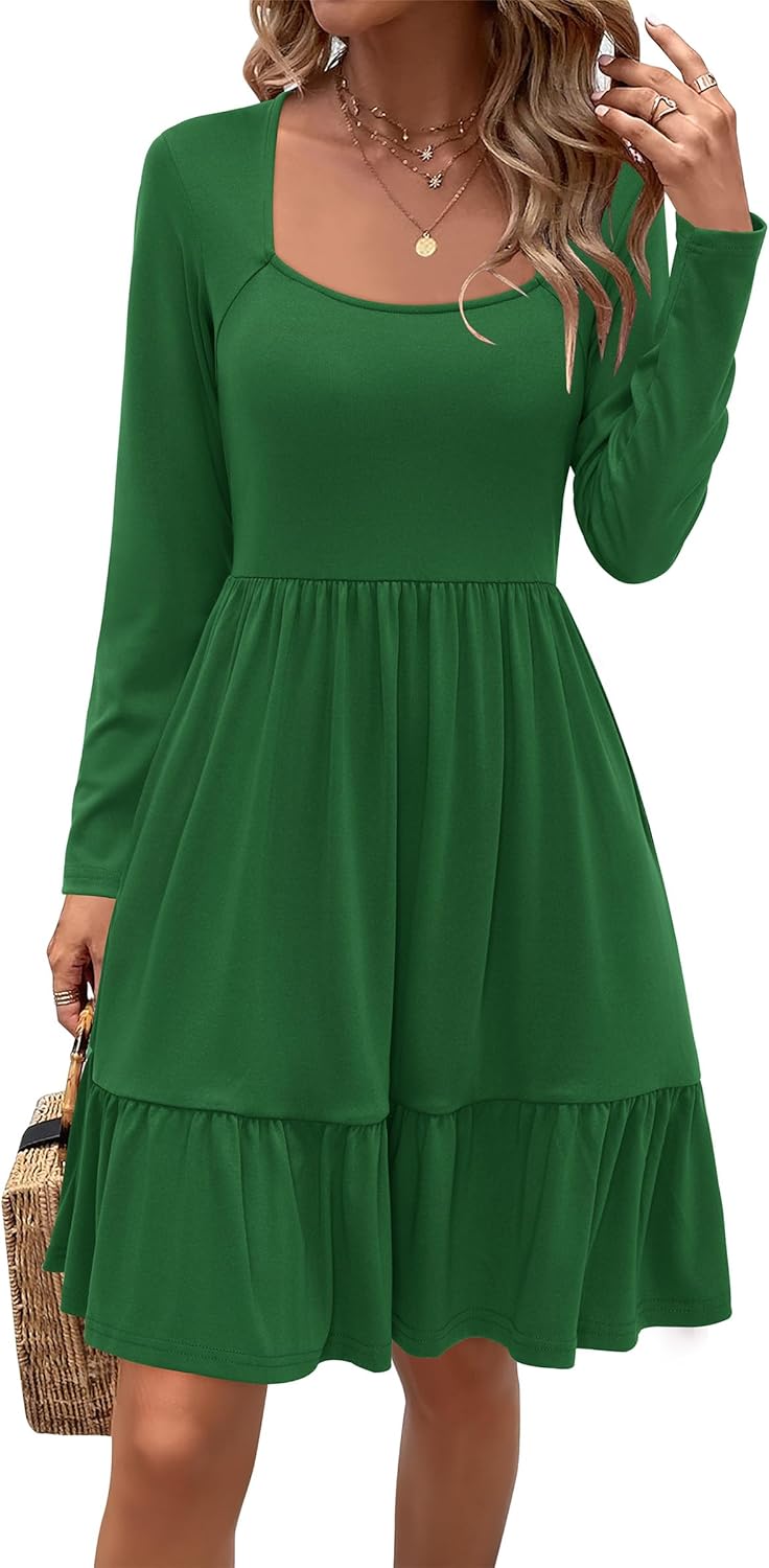 Newshows Women 2025 Summer Dress Square Neck Casual Ruffle