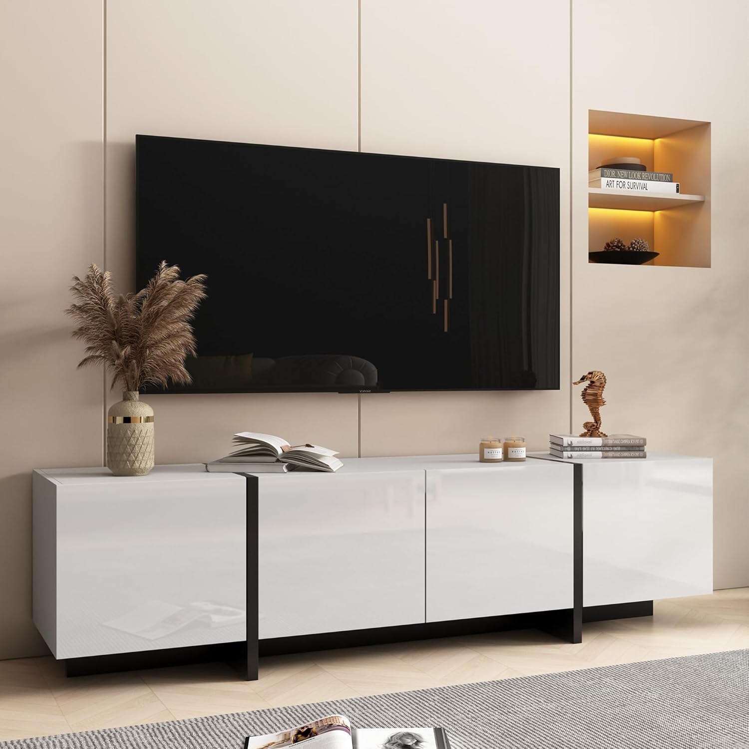 XINRONG 65-75 White TV Stand: Stylish Storage Solution