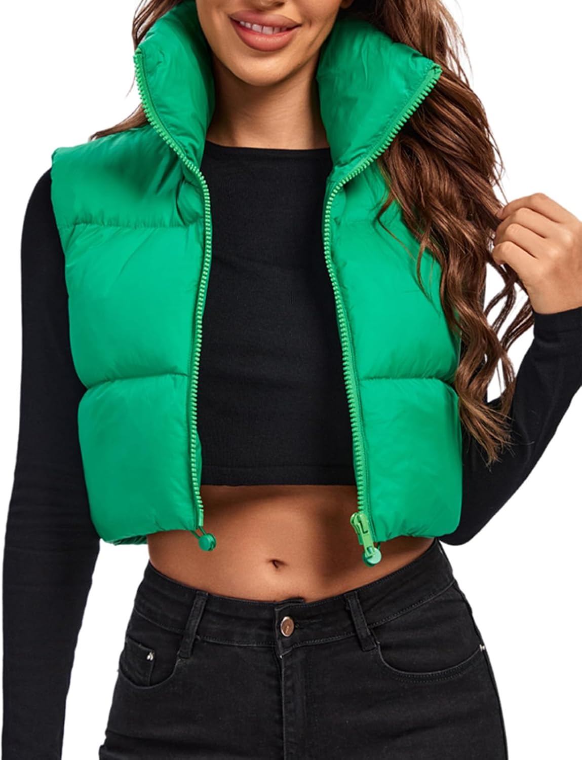 Fuinloth Women's Padded Vest: Stylish Lightweight Zip Crop Gilet
