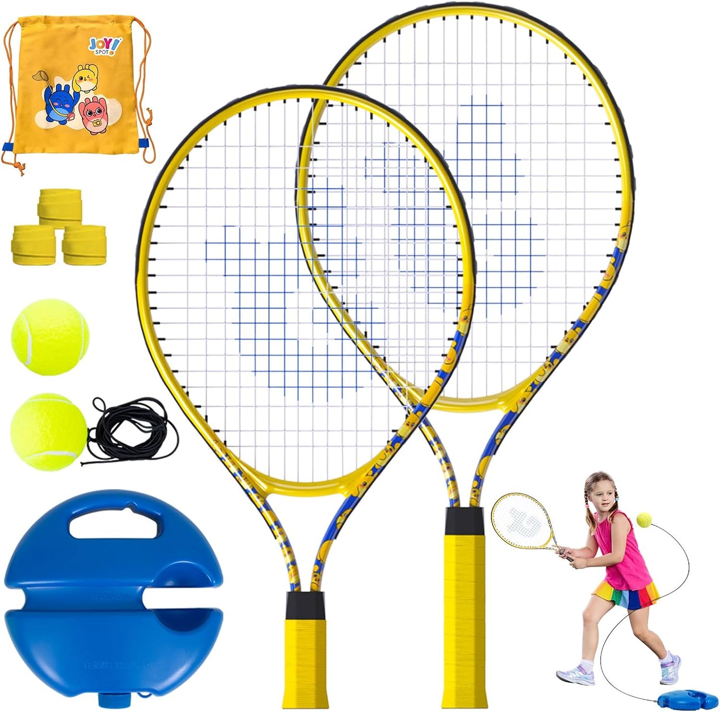 Kids Tennis Rackets 2 Pack with Rebound Balls for Training