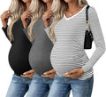Ekouaer Womens Maternity Shirts Long Sleeve 3-Pack - Soft Stretch