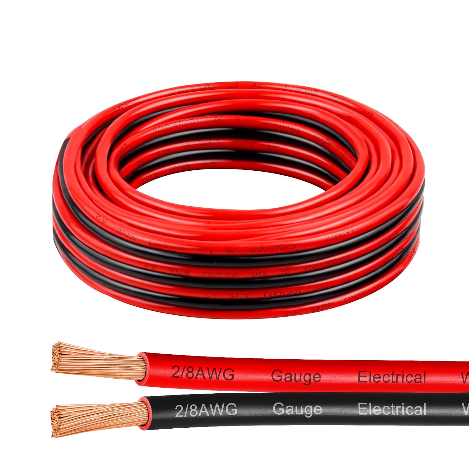 8 Gauge Wire 15 Feet - Pure Copper Stranded Low Voltage Wire