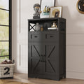Black Storage Cabinet with Drawers and Shelves - Rustic Vertical