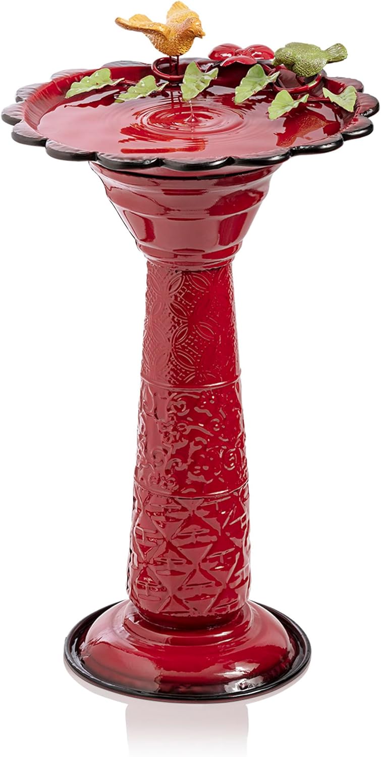 28 Tall Outdoor Metal Birdbath with Birds and Leaves Decoration