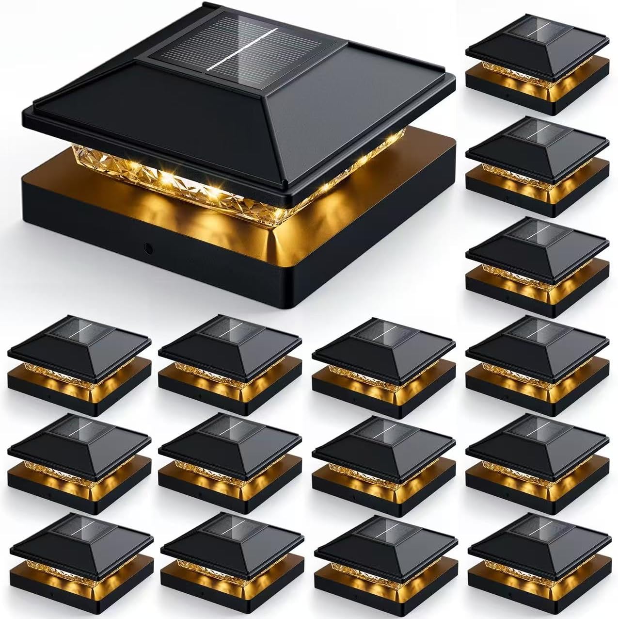 16pack Modern Black Solar LED Post Cap Lights for Outdoor Use