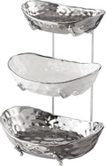 Fruit Bowl for Kitchen Counter - 3 Tier Ceramic Bowl with Metal Stand