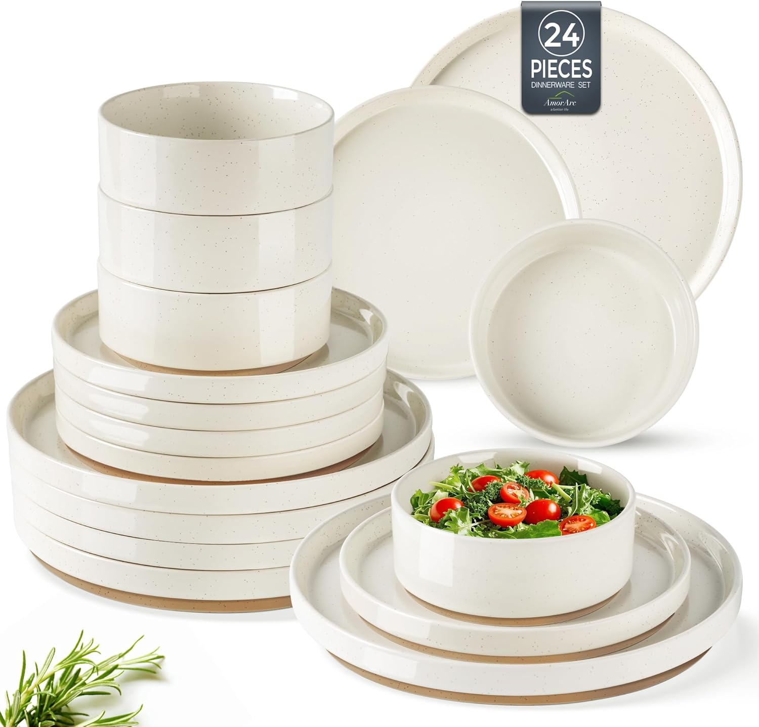 AmorArc Ceramic Dinnerware Set for 8 - Rustic Charm & Safety