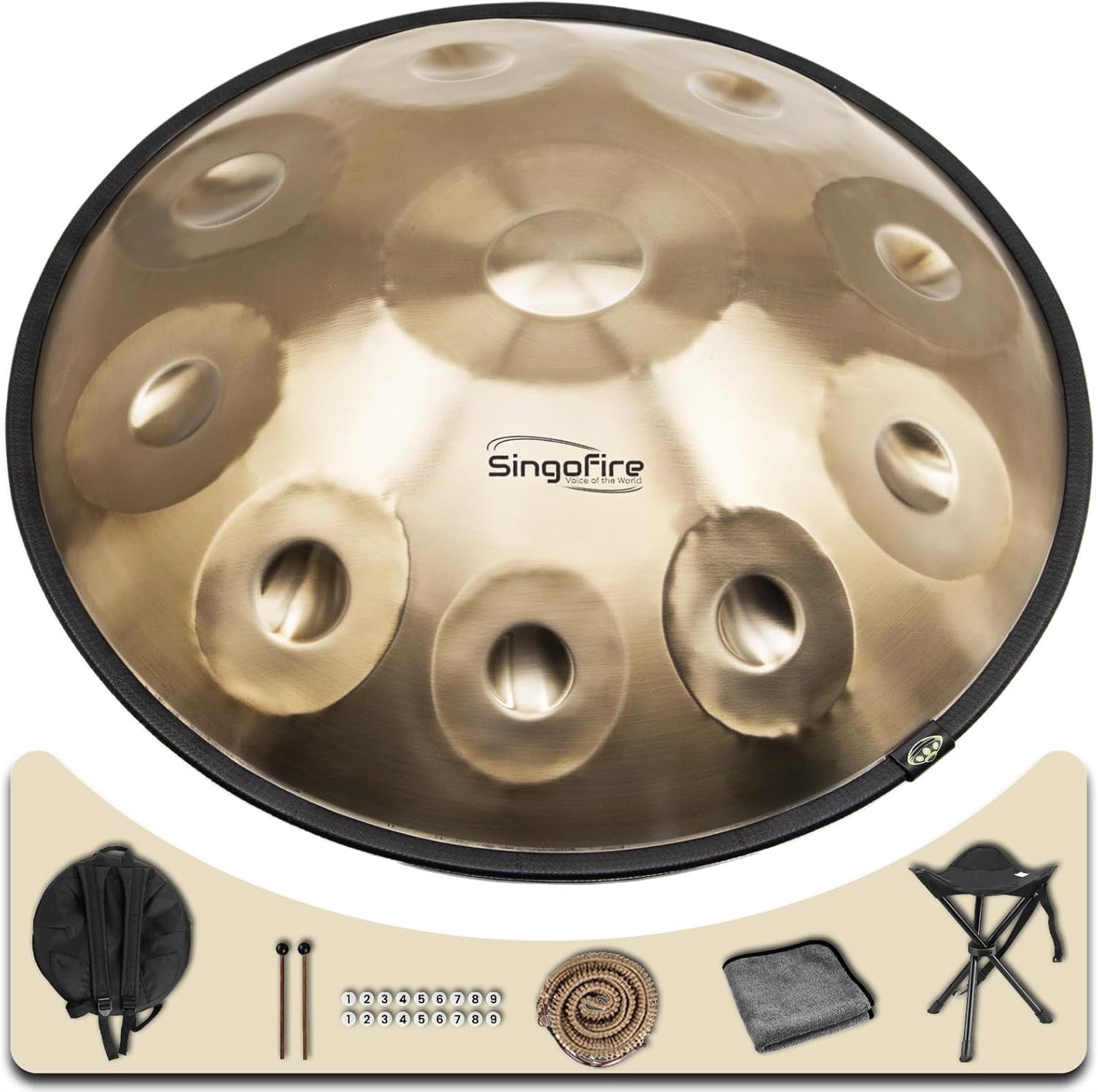 SINGOFIRE 10-Notes Handpan Drum - 22-Inch D Minor Kurd