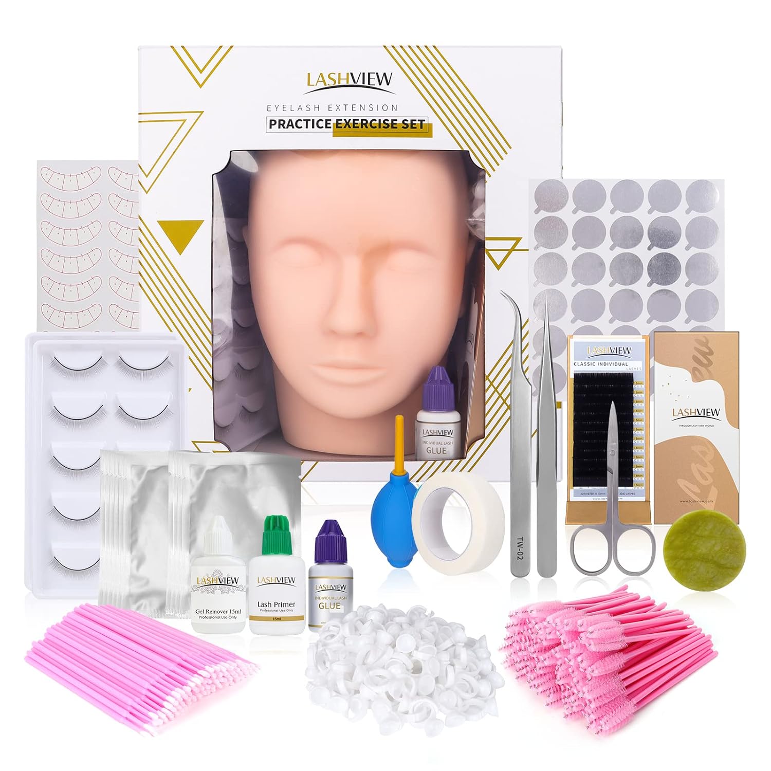 Lash Extension Practice Kit with Mannequin Head for Beginners