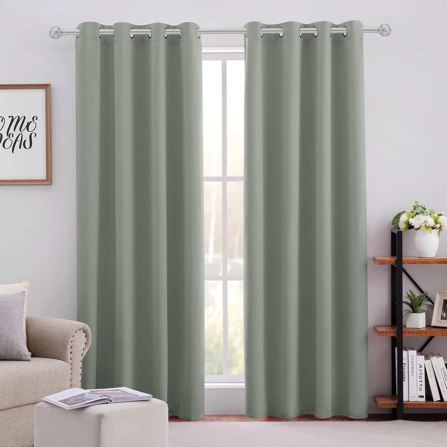 Greyish Green Blackout Curtains for Bedroom - Room Darkening Set
