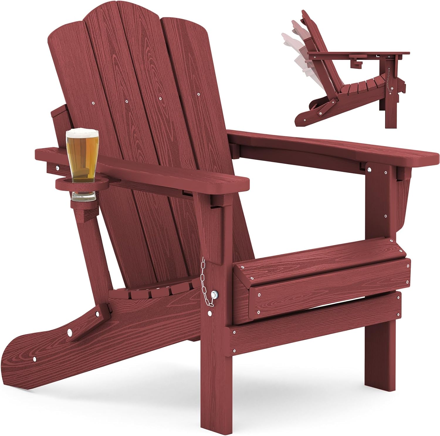 Adjustable Folding Adirondack Chair with Cup Holder for Comfort