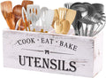 Kitchen Utensil Holder for Countertop - Extra Large 4-Compartment Wood