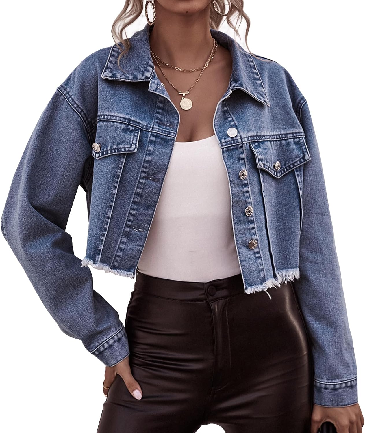 LONGYIDA Women's Cropped Denim Jacket for Stylish Outfits
