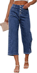 Sidefeel Women's Capri Wide Leg Jeans High Waisted - Flattering Fit on