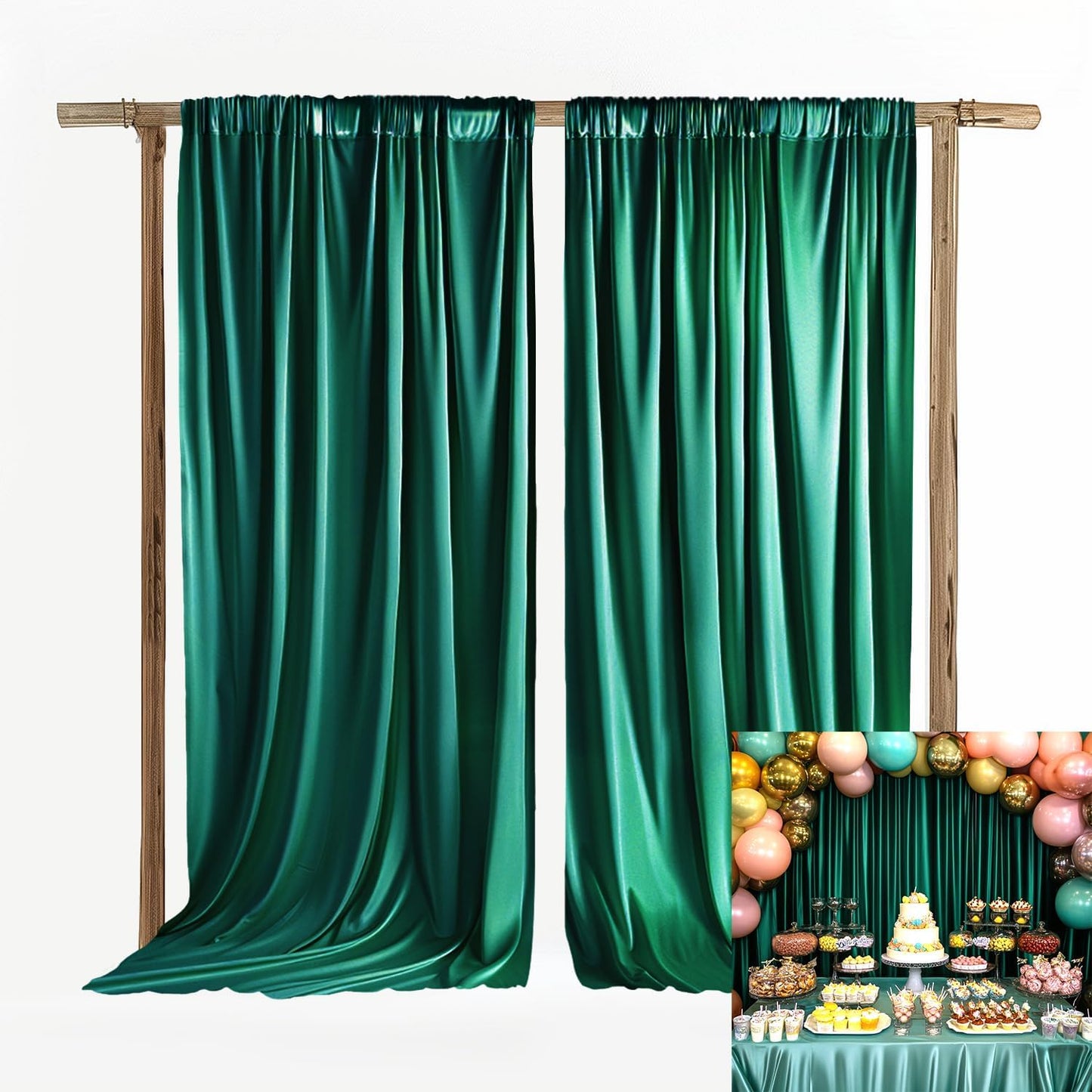 10x10ft Emerald Green Wedding Curtains for Stunning Backdrops