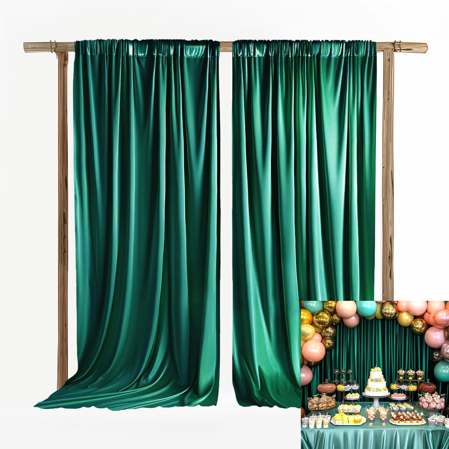 10x10ft Emerald Green Wedding Curtains for Stunning Backdrops