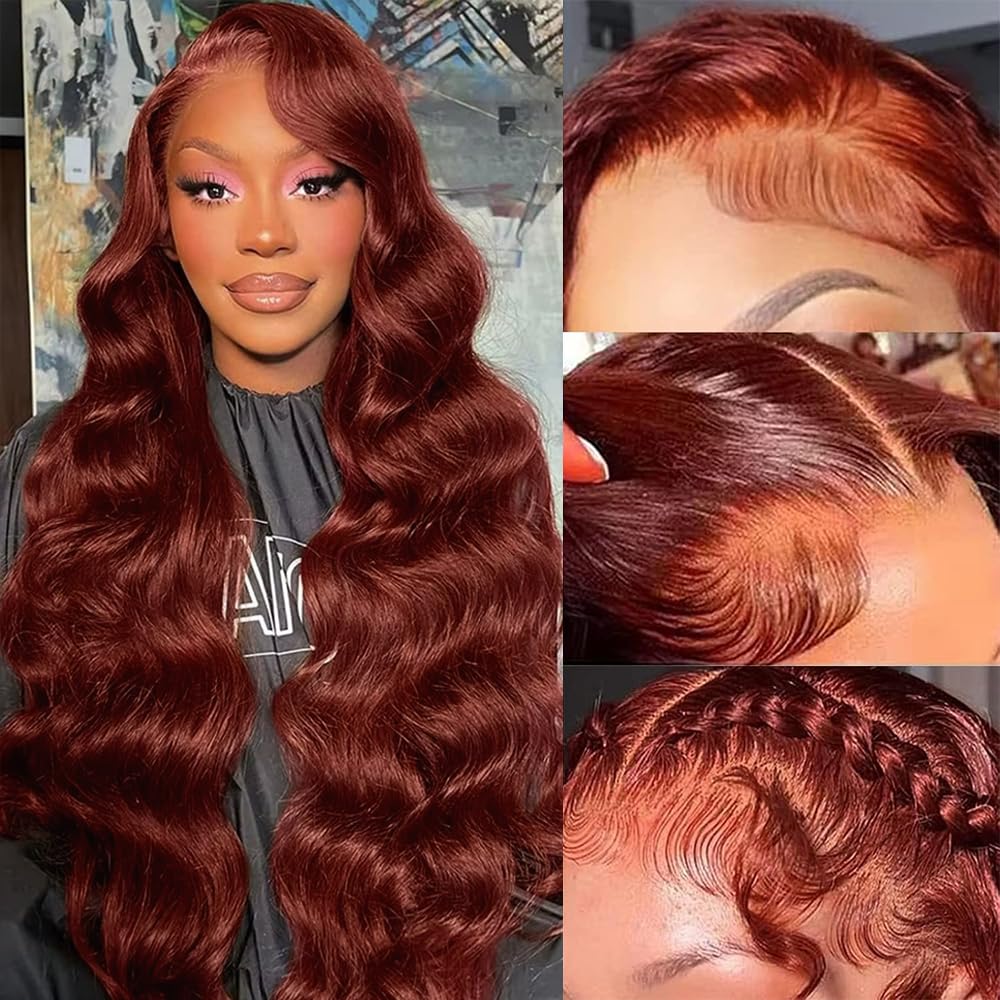 Reddish Brown Lace Front Wigs 30 Inch Body Wave Glueless Style
