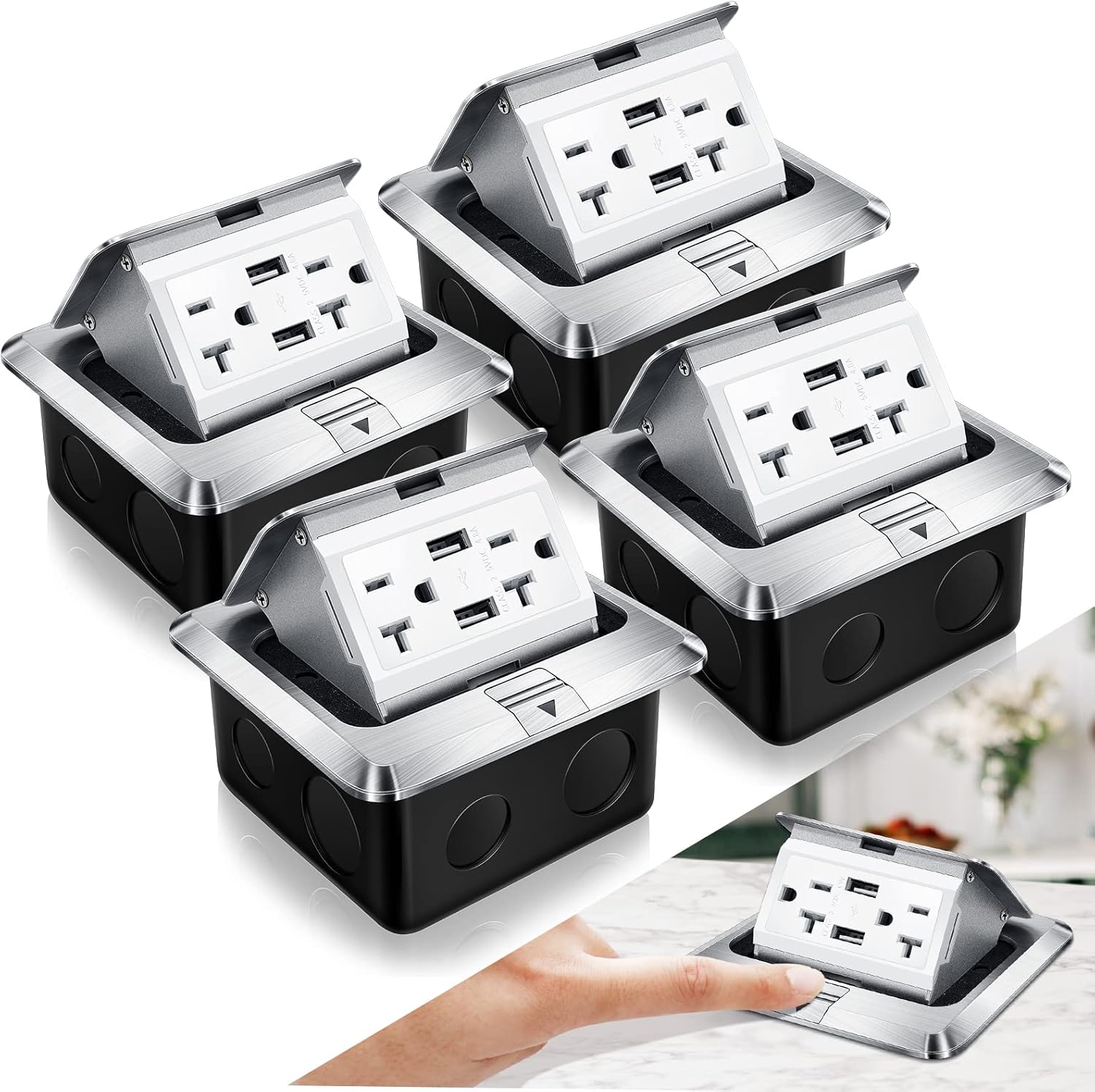 Hoolerry Pop Up Floor Electrical Outlet Cover Box Kit with USB