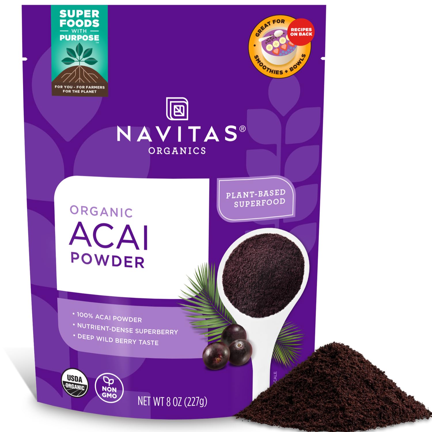 Navitas Organics Acai Powder for Smoothie Bowls and More
