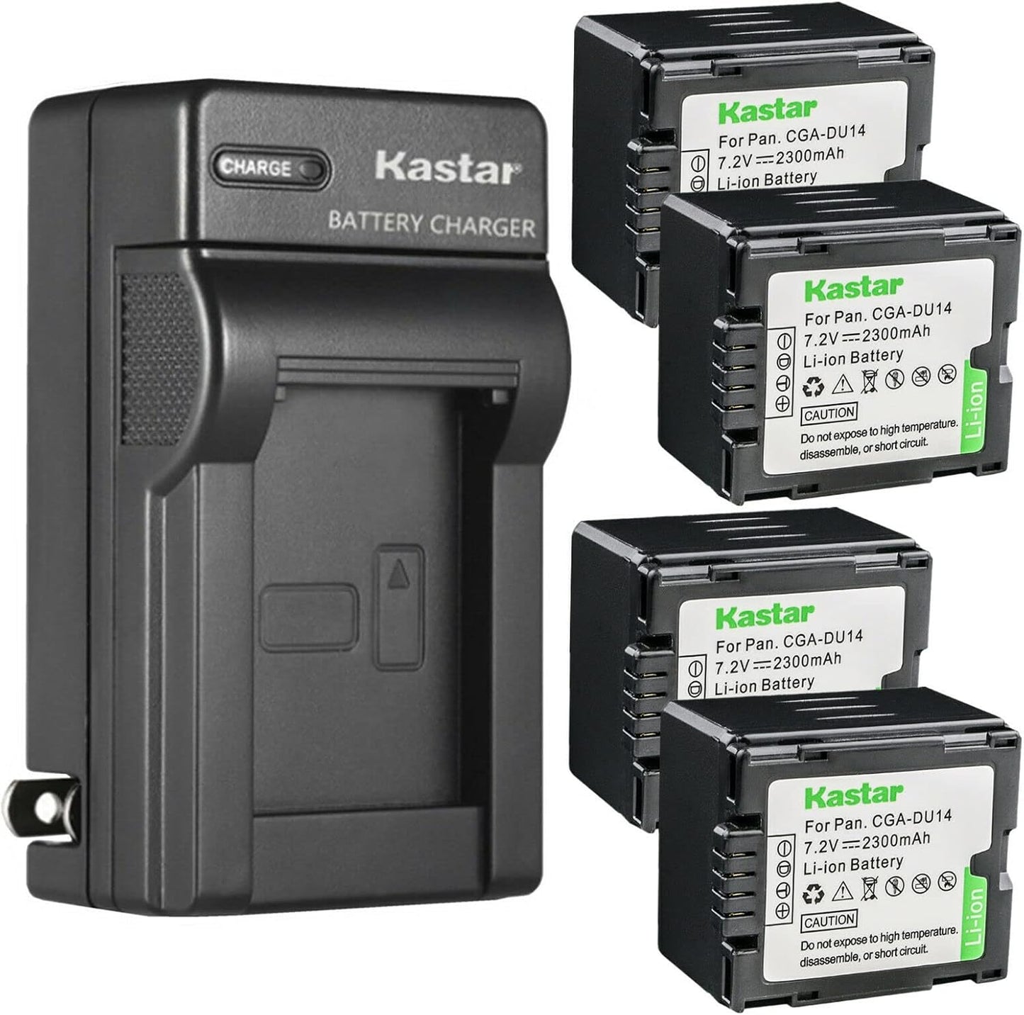 Kastar 4-Pack CGA-DU14 Battery and Charger for Panasonic Cameras