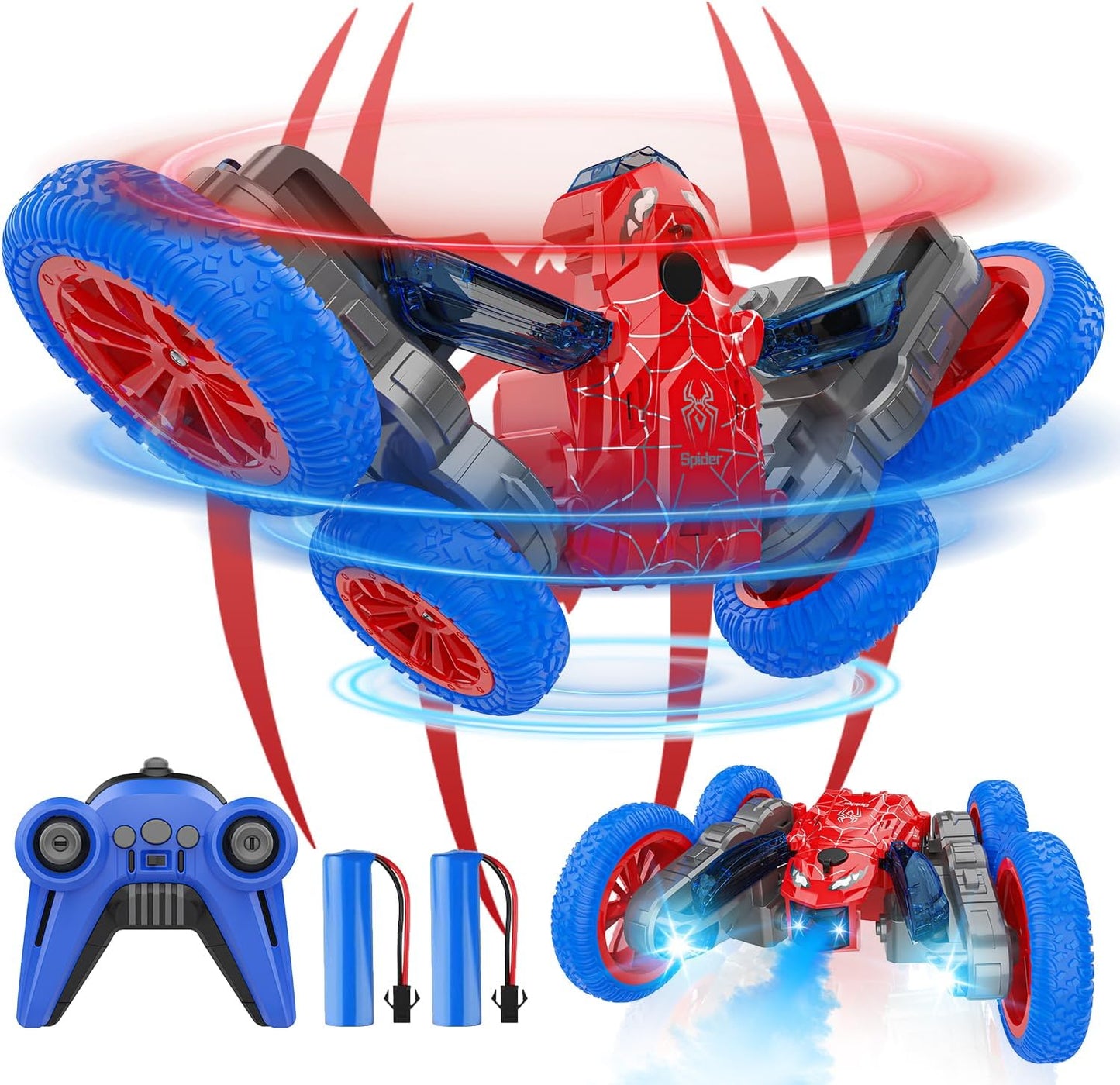 360 Rotation & Spray RC Car - Special Lighting - 4WD - Ages 4-10 - Red