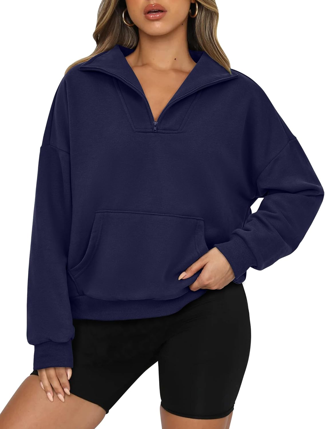 PRETTYGARDEN Womens Quarter Zip Long Sleeve Cropped Sweatshirt