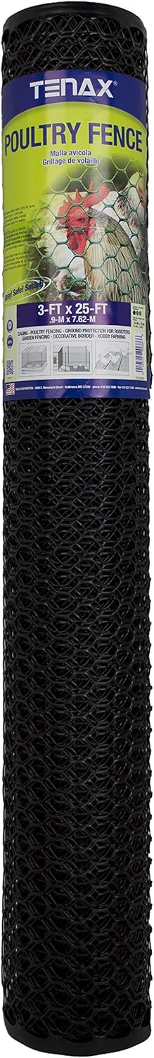 Tenax Hex Poultry Fence 3ft x 25ft Black for Durable Protection