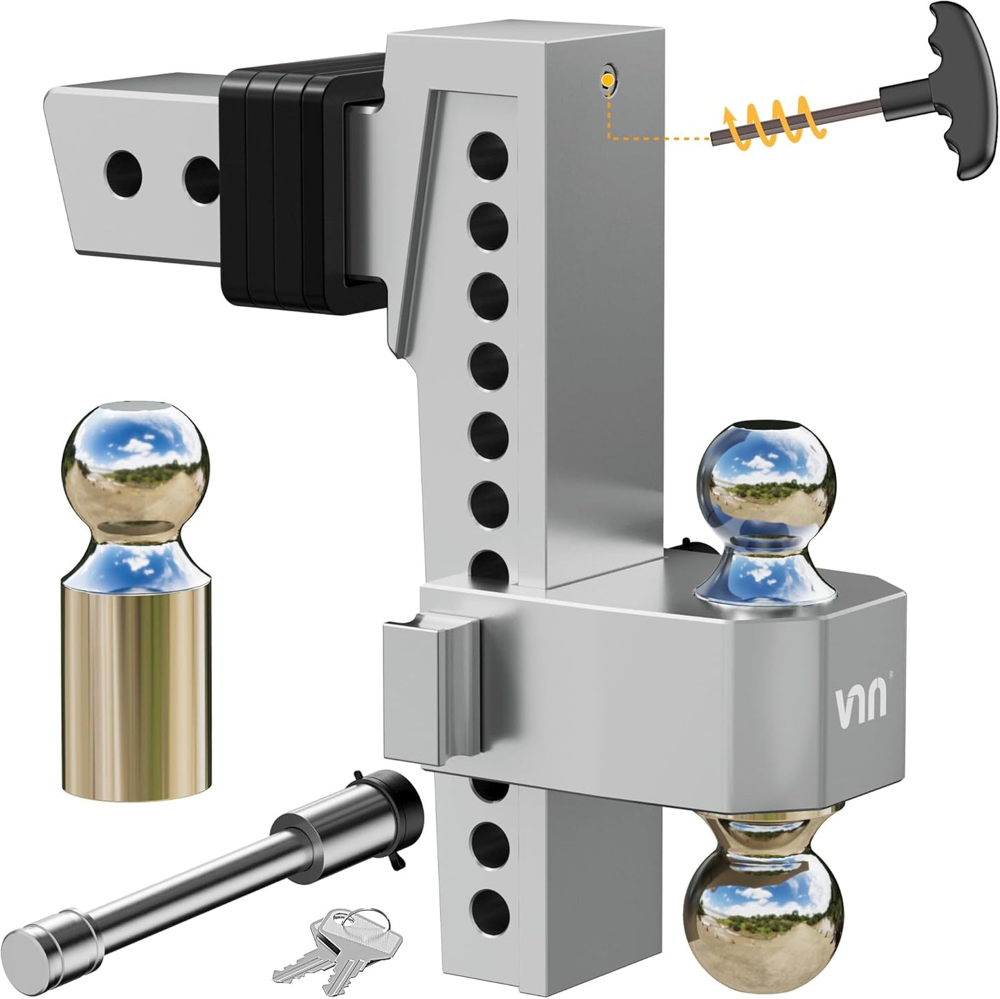 VNN 10 Inch Drop Hitch with Interchangeable Tri-Balls Design