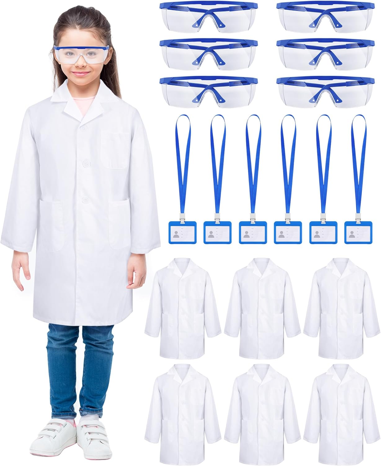 Kids Lab Coats Set with Goggles and ID Holders for Role Play