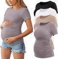 Women's Maternity Crew Neck 4 Pack Cotton Tees - Side Ruched Comfort