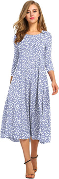 Women's 3/4 Sleeve A-line Flare Midi Dress - Loose Swing Hem